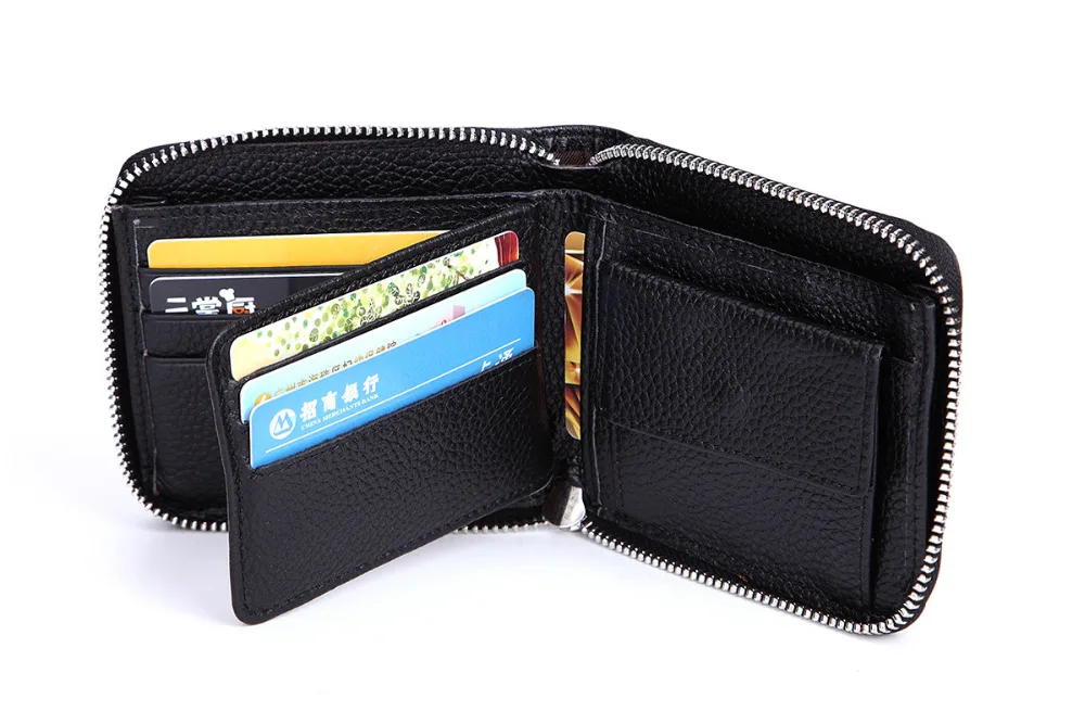 Brand Man Cow Genuine Leather Wallet Male Zipper Around Purse with Coin Pocket Black Business Carteira Masculina 2187# | Багаж и сумки