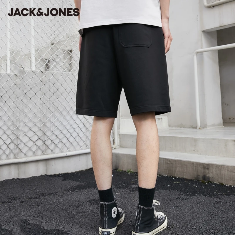 JackJones Men's 100% Cotton Black Letter Embroidery Sporty Casual Loose Fit Shorts | 221215021 Мужская одежда