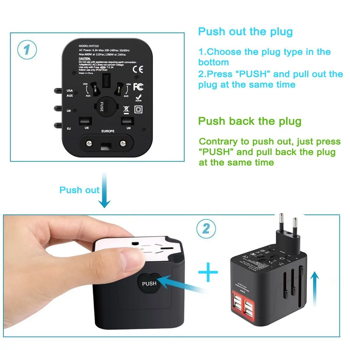 Дорожный адаптер с двойным USB зарядным устройством|Адаптеры для розеток| |