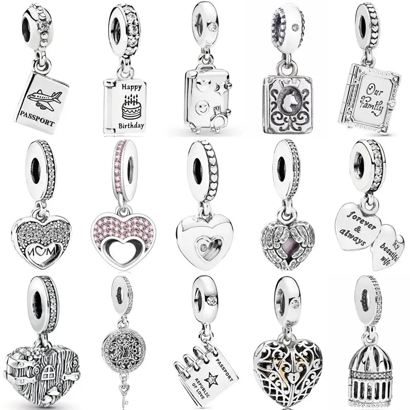 Самодельный шарммер сердце паспорт семейная книга чемодан птичья клетка кулон 925