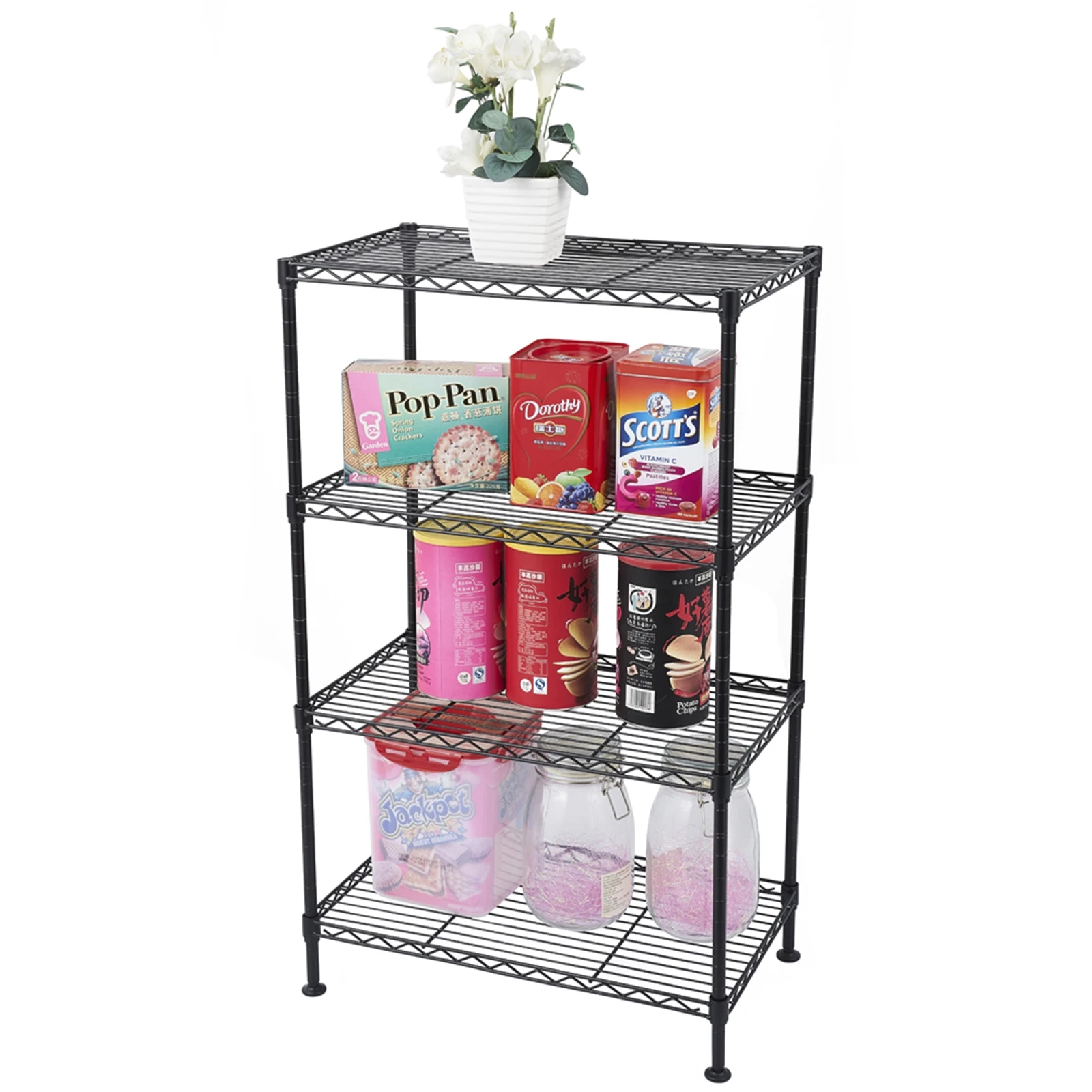 

4-Tier Storage Rack Industrial Welded Wire Shelving for Kitchen Office Garage 50x30x80CM Black[US-Stock]
