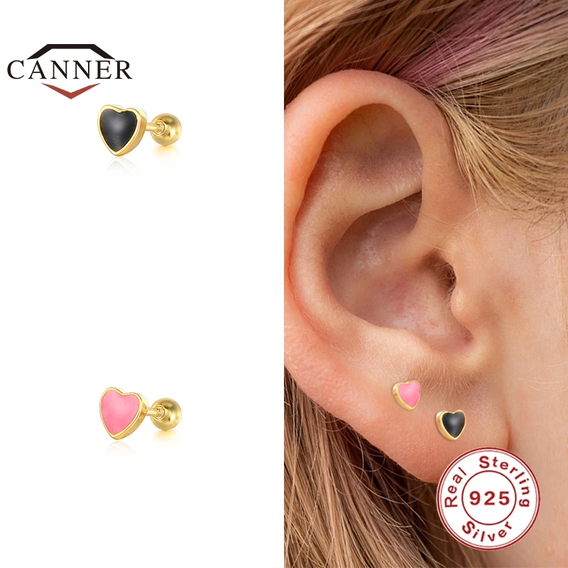 

CANNER 925 Sterling Silver Mini Rainbow Color Dripping Oil Stud Earrings for Women Small Piercing Earring Jewelry Pendientes