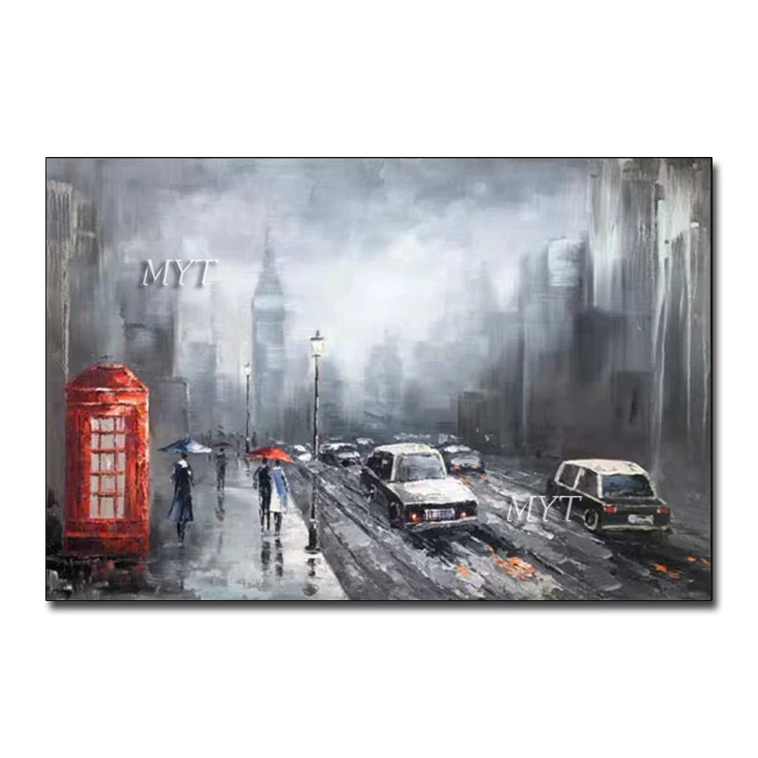 

No Framed Hand Painted Home Wall Decoration Pieces London Street Scenery Oil Painting On Canvas Hand-Painted Decorative Real Pa