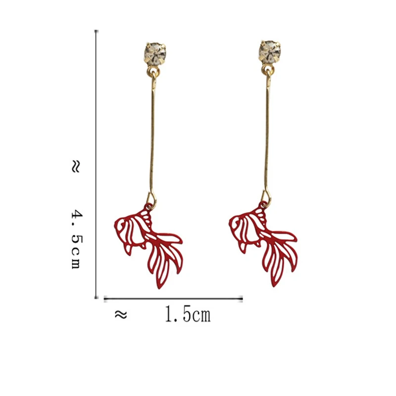 

2020 Fashion Simple Hollow Red Goldfish Earrings Festive Special Animal Fish Long Dangle Earrings for Women Party Jewelry Gifts