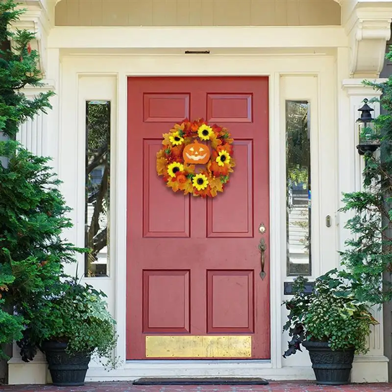 

Halloween Thanksgiving Pumpkin Front Door Wreath Glowing Autumn Wreath For Halloween Decoration Accessories Party Supplies