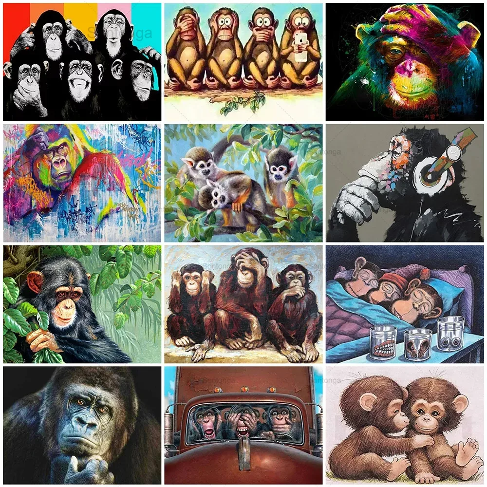 

Sontonga 5D Diy Diamond Painting Monkey Animals Rhinestone Embroidery Cross Stitch Kit Mosaic Diamond Art Home Decoration