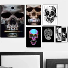 Абстрактная черно-Золотая картина с черепом и пулями, крутая Картина на холсте, плакаты, принты, настенные картины для декора гостиной