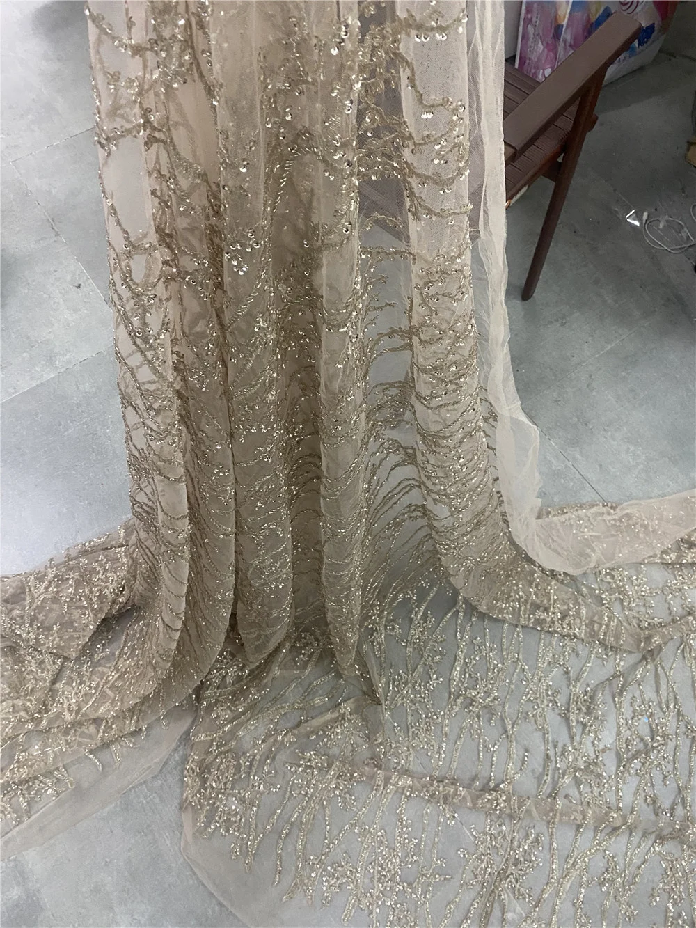 

NI.AI Nigerian Beads Lace Fabrics Emerald Mesh Lace African Fabric Lace with Sequins for Women Wedding Party Dress XY0001B