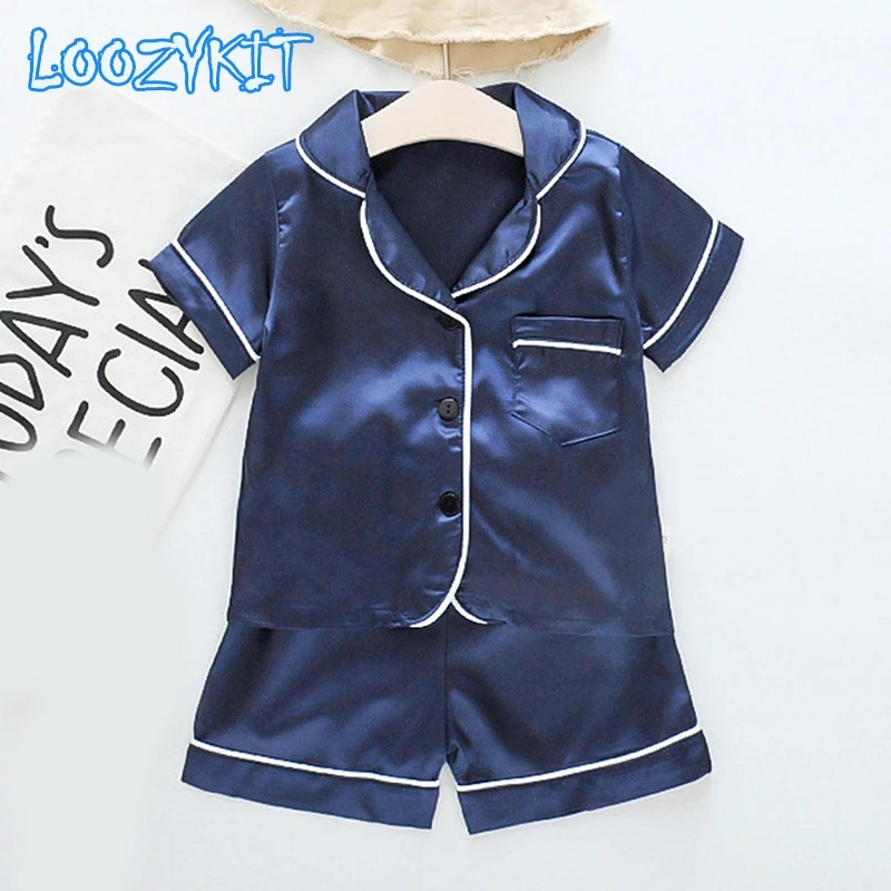 Пижамный комплект детский Шелковый рубашка с коротким рукавом и шорты нижнее