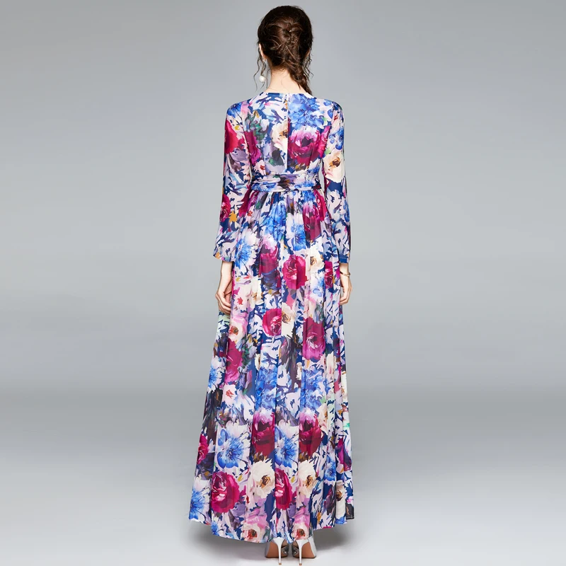 

Long Dress Runway High Quality Spring 2020 New Women'S Boho Beach Fashion Elegant Chic Print Chiffon Dresses robe femme