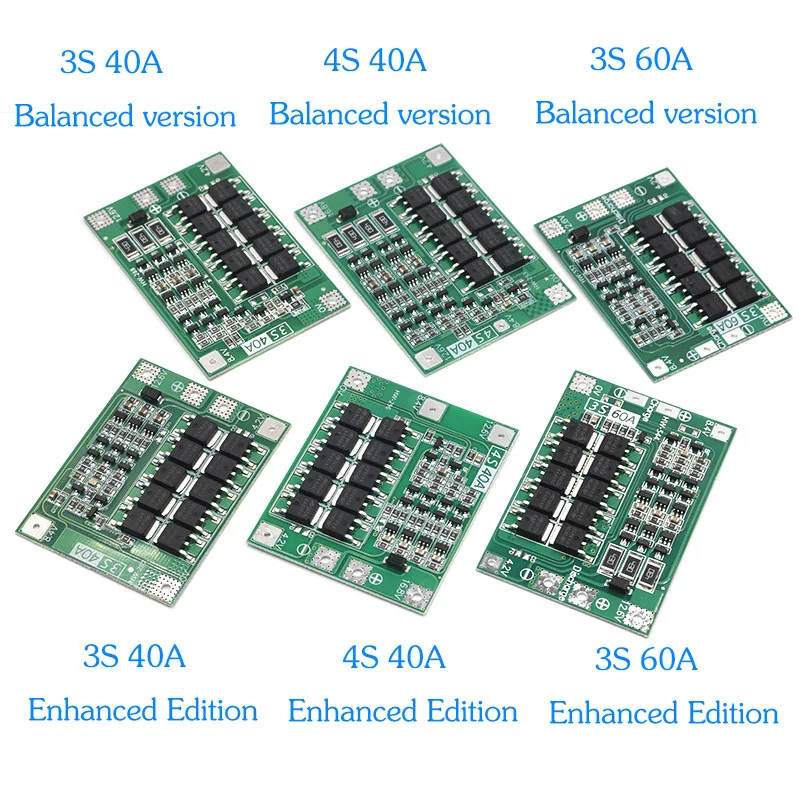 Защитная плата 3S/4S 40A/60A 18650 BMS для зарядки литий ионных батарей двигателя