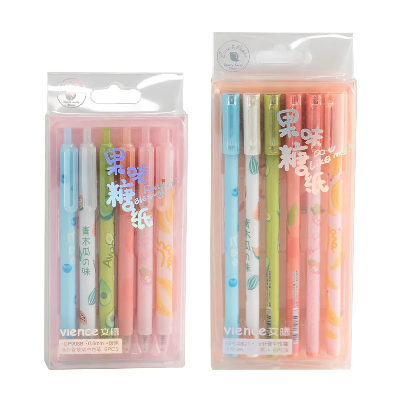 

6Pcs/set Creative Fresh Fruity Gel Pen Kawaii 0.5 Black Ink Write Handle Needle Pen Office Stationery Student School Supplies