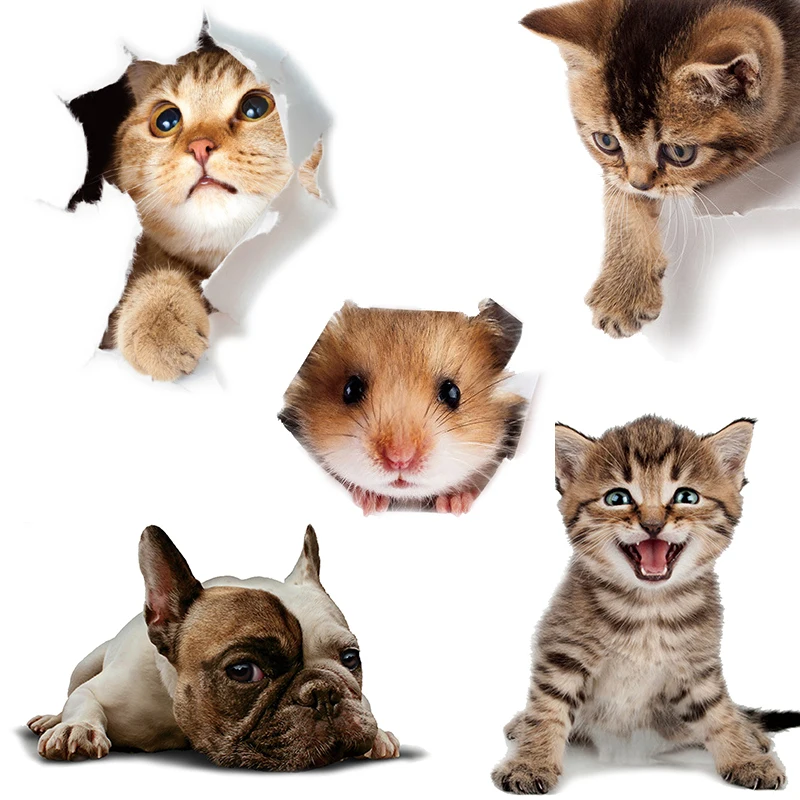 Мультяшные животные 3d наклейки для унитаза s на сиденье милые кошки ПВХ стикер