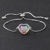 romantic heart shape bracelet copper cz adjustable chain bracelets for women girls best party wedding birthday jewelry gift