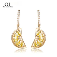 oi exquisite orange lemon cubic zircon earrings for girls gold color fruit dangle earring ear jewelry christmas gift