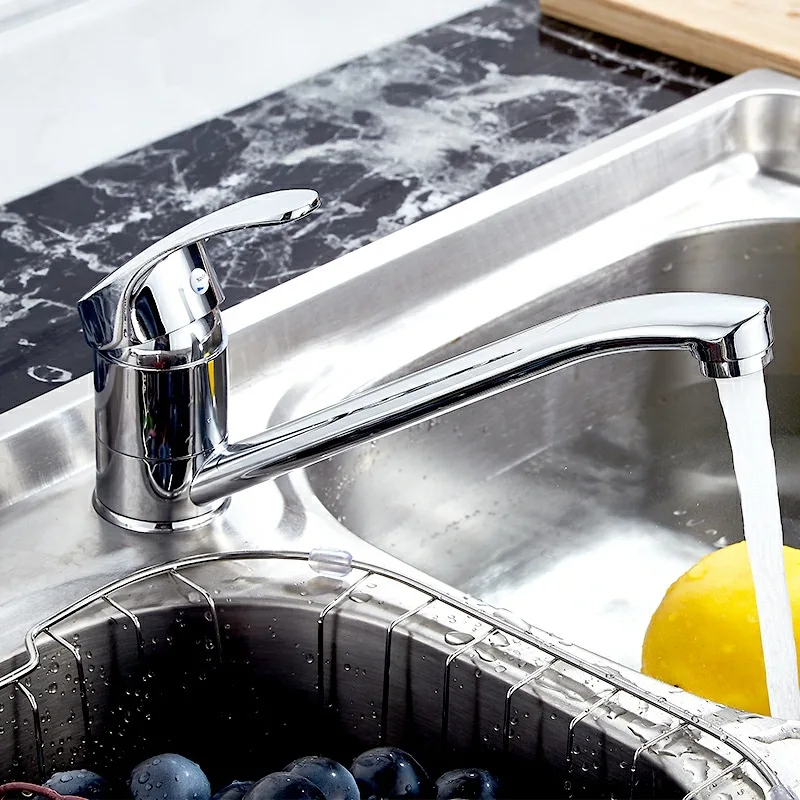 

Chrome Kitchen Faucet Hot and Cold Wash Basin Sink Water Tap Deck Mounted Single Handle Mixer Home Improvement for Kitchen