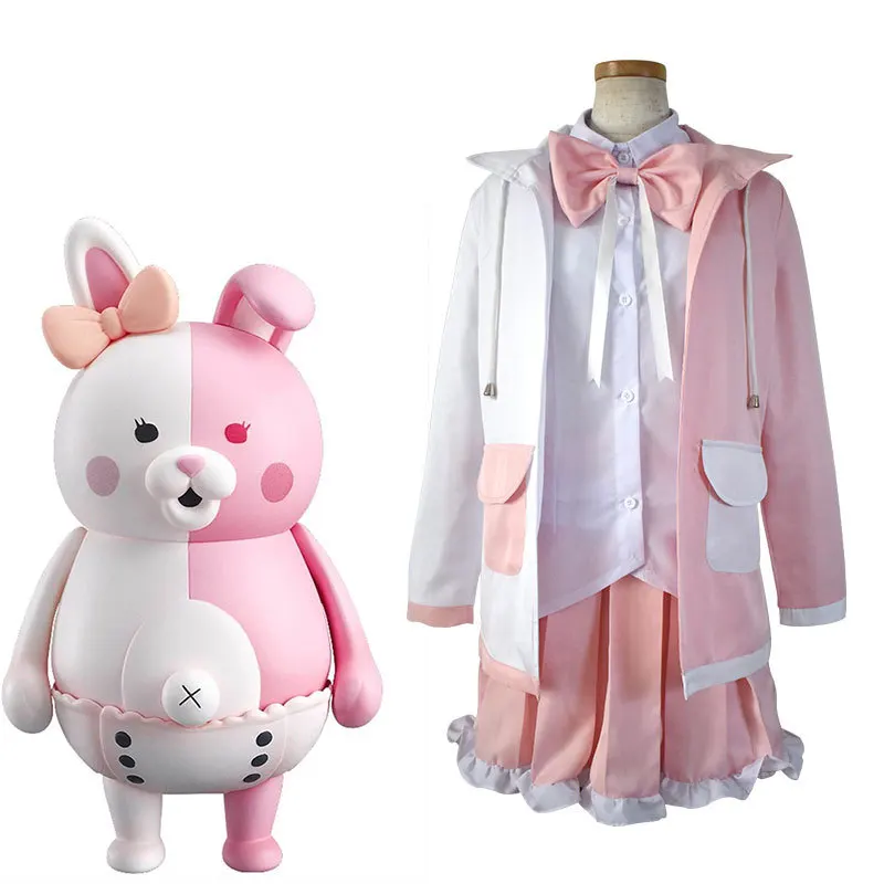 

Костюм для косплея мономи из «данганронпа», пальто и юбка розового медведя кролика, Униформа, парик, полный комплект