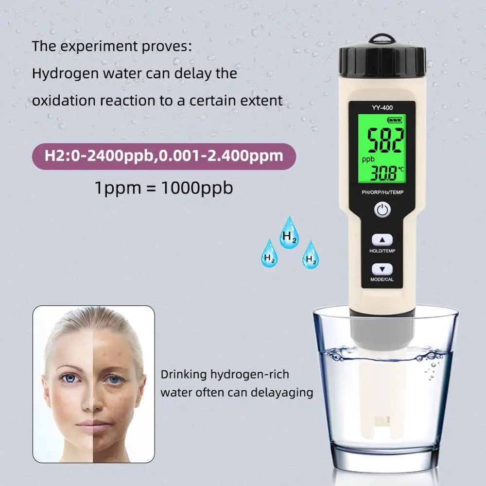 Yieryi-medidor Digital de hidrógeno disuelto H2, medidor de pH Orp portátil para agua de goteo