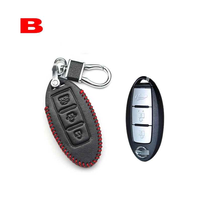 Car key case for cars leather remote key for Nissan Note Micra k12 x trail t31 t32 Qashqai Teana j32 j10 patrol y62 Tiida Murano - Название цвета: B Red line