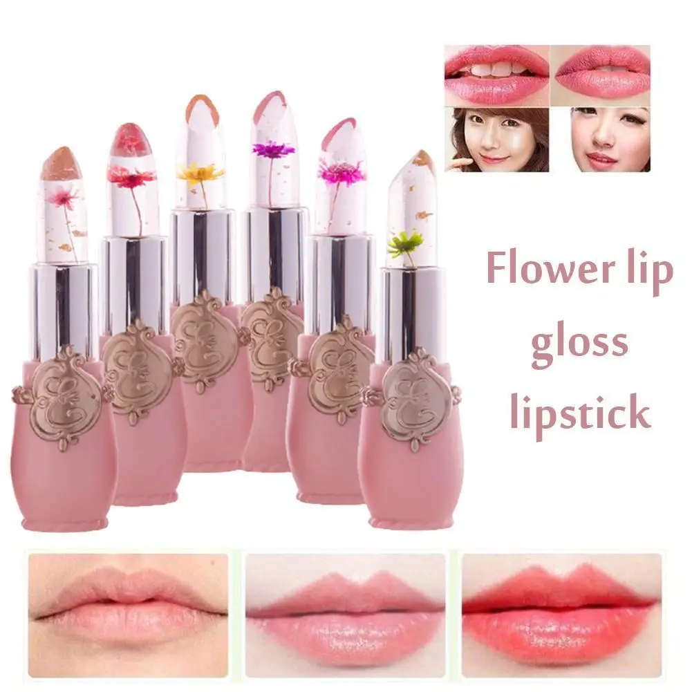 

Блеск для губ в форме цветка желе, Увлажняющая губная помада, меняющая цвет при температуре, стойкая губная помада W4C0