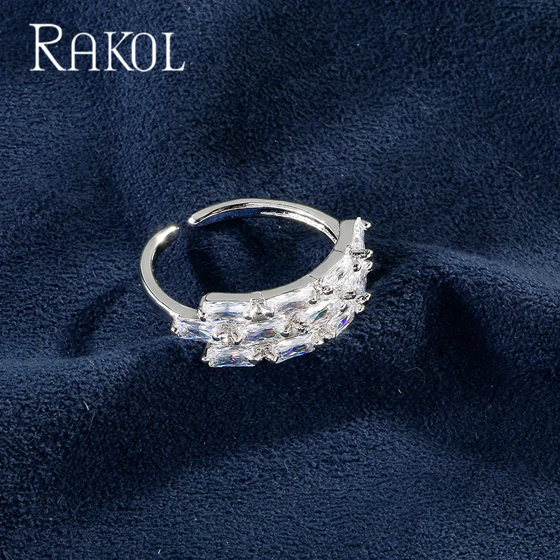 RAKOL Новое модное уникальное кольцо в форме багета высшего качества с фианитами