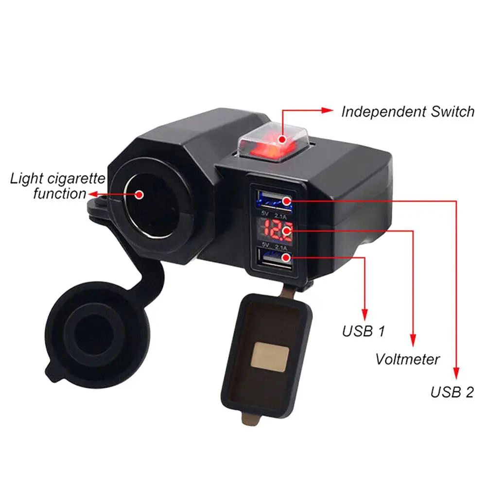 motorcycle usb charger 12v24v phone charger socket dual usb moto charger led voltmeter waterproof wholesale quick delivery free global shipping