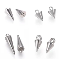 80 150pcs stainless steel circular cone pendants bead 6 5 18mm polished smooth spike charms for diy jewelry making accessories