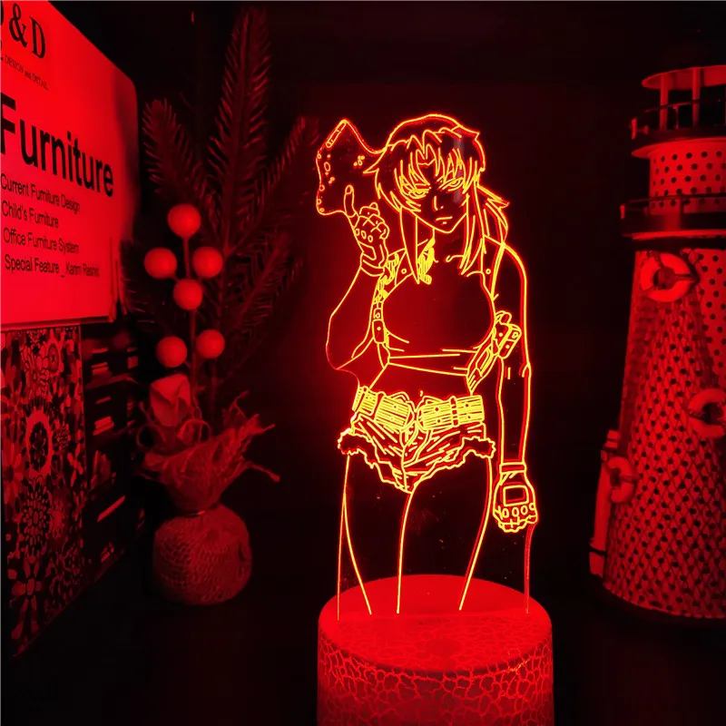 

Black Lagoon Revy Acrylic 3D Lamp Illusion Led Night Light Multi Color Changing Lampara Bedroom Decor Nightlights Kid Manga Gift