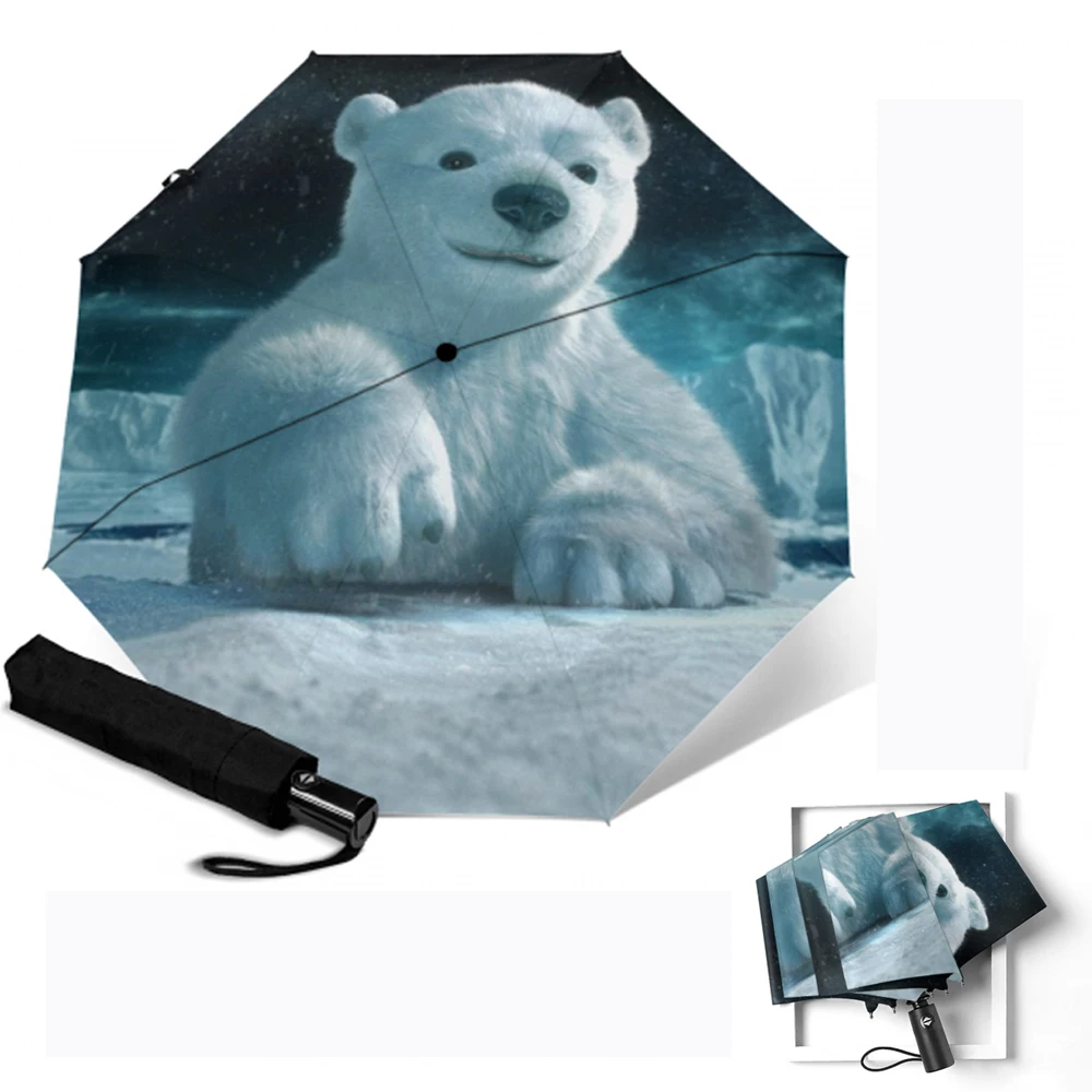 Женский зонт с принтом белого медведя складной зонтик 3 принтами животных защита