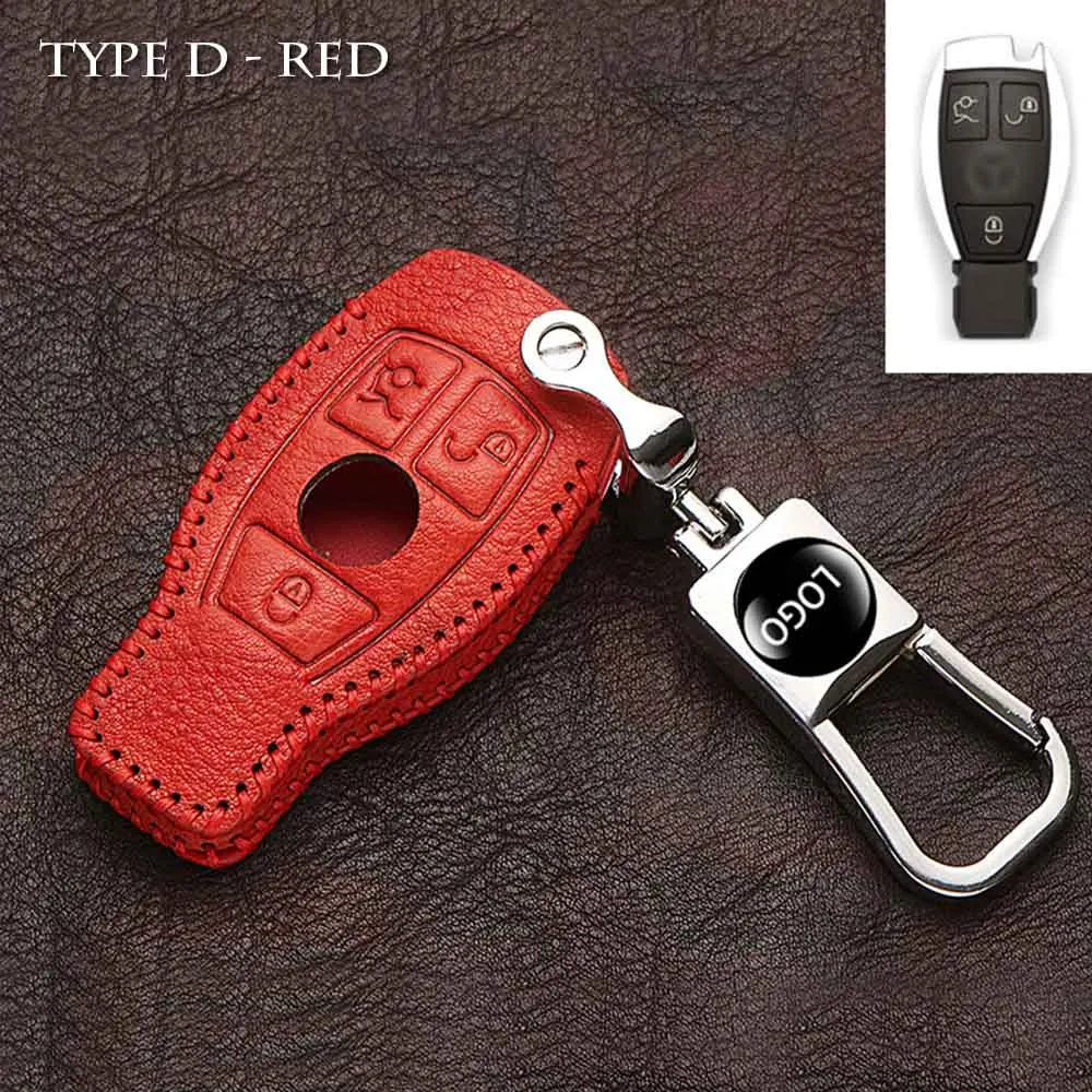 Type D - Red Кожаный чехол для ключей автомобиля, чехол для ключей для Mercedes Benz W203 CLS CLA GL R SLK AMG A B E C S Class, держатель для пульта дистанционного управления, автомобильные аксессуары - Название цвета: Type D - Red