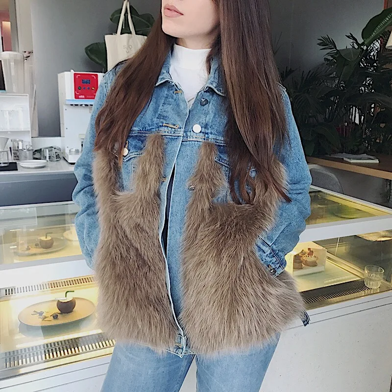 EIFURKOP джинсовая куртка женская шуба из натурального Лисьего меха парка Женская