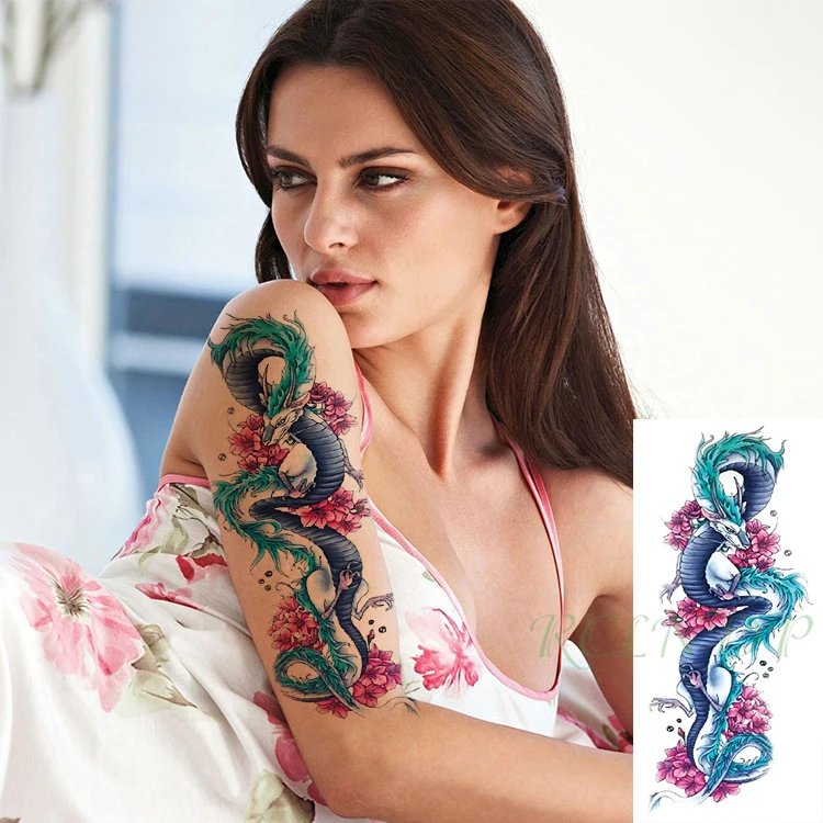 

Водонепроницаемый временная татуировка стикер Дракон Животного розовый цветок штаны с фальш-вставкой, флэш-рука нога татуировка для боди-а...
