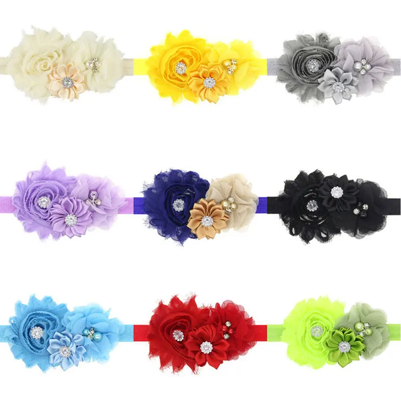 

Baby Kids Pearl Crystal Flower Headbands Turban Girl Elastic Solid Color Hairbands Fashion Headwear Hair Accessories