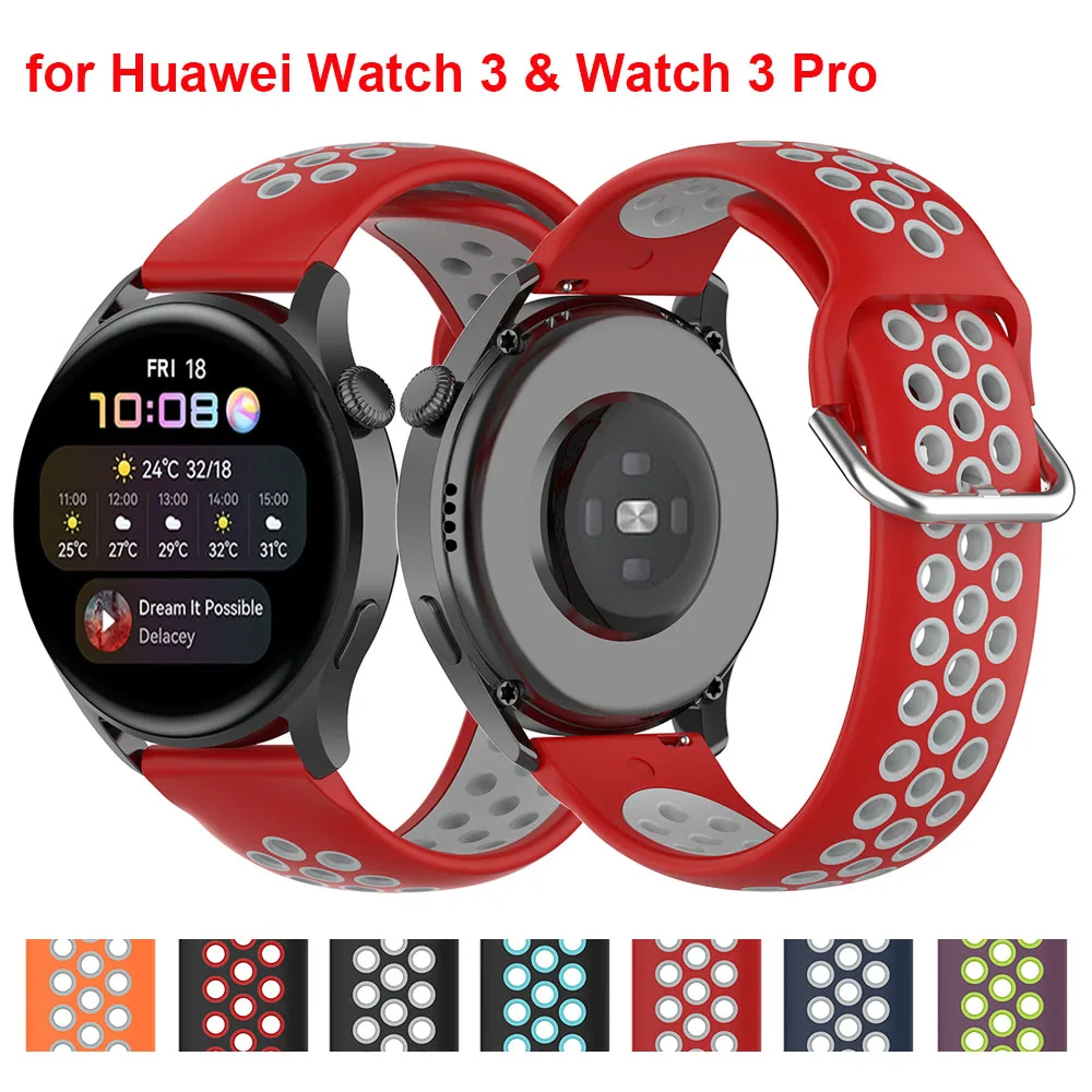 

Red Silicone Watch Strap for Huawei Watch 3 & Huawei Watch 3 Pro Band Wristband Correa GT2 GT 2 46mm Strap with Metal Buckle