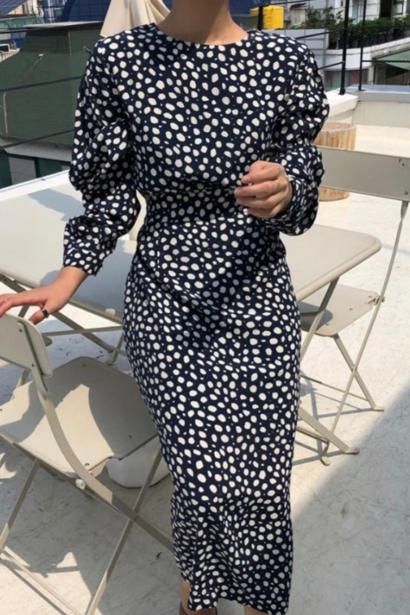 Женское ТРАПЕЦИЕВИДНОЕ платье в горошек повседневное облегающее во французском