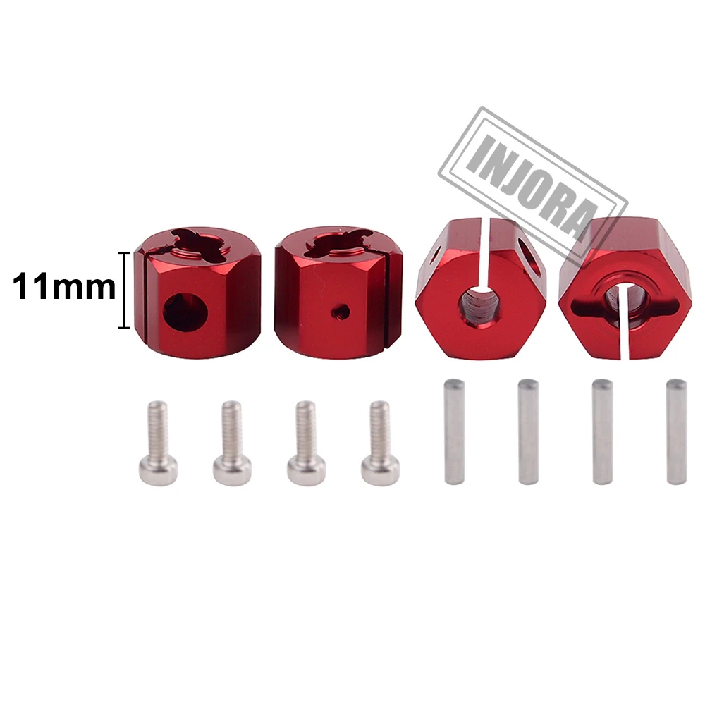 11MM Red Injora 4 шт. 12 мм шестигранник колеса ступица шестерни, толщина 7/8/9/10/11/12 мм для 1/10 RC комплект автомобильных принадлежностей для передней и задней оси SCX10 90046 Tamiya по супер скидке MST RC автомобильная часть - Цвет: 11MM Red