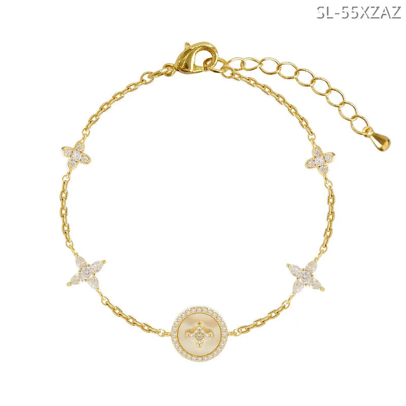 

Fashion Plum Blossom Cross Bracelet for Women Round Charm Bracelet Luxury Jewelry Micro-set Rhinestone Cubic Zirconia Gift Hot
