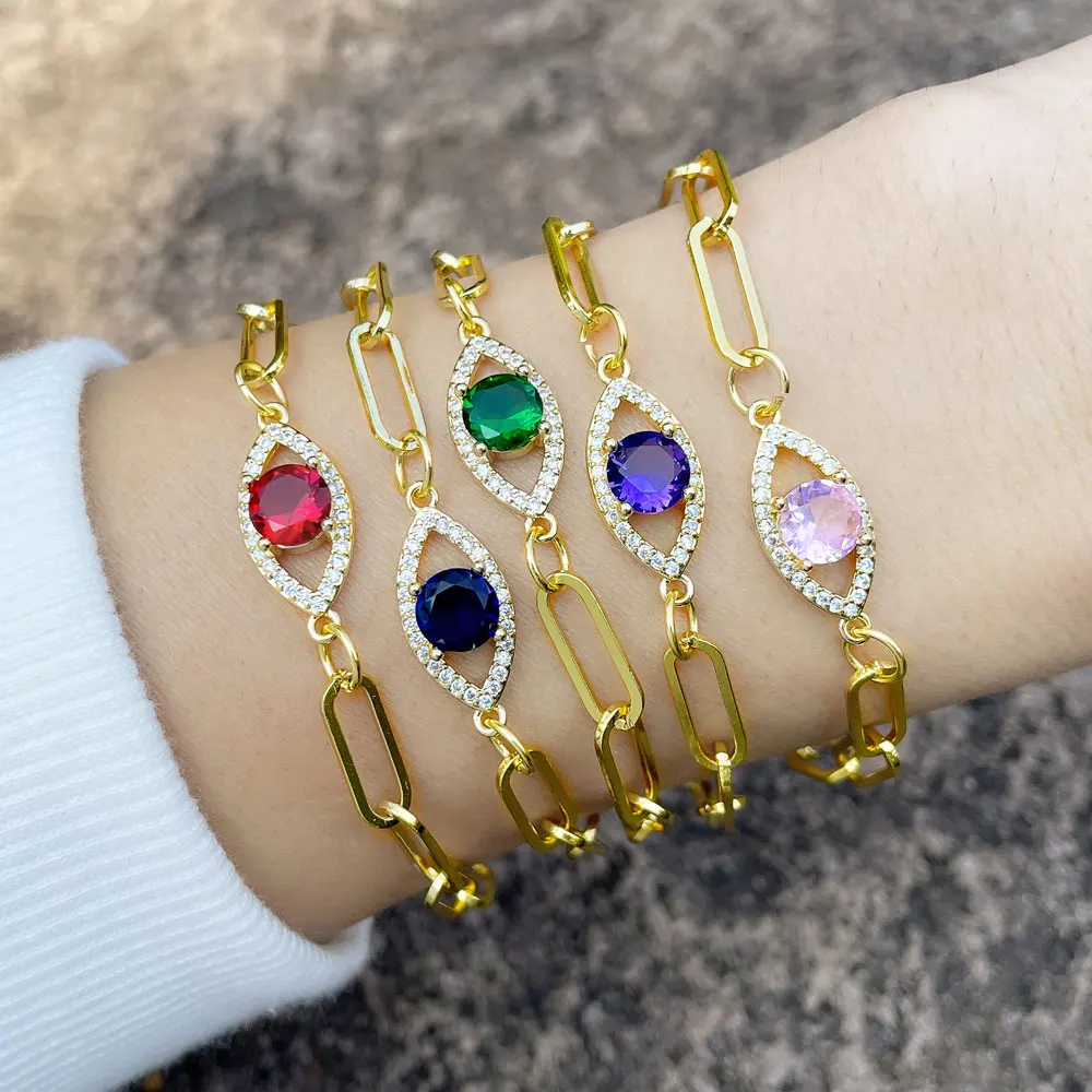 FLOLA Позолоченные скрепки-Цепочки Браслеты для женщин медный Циркон Кристалл