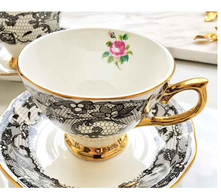 

English Afternoon Coffee Cup Tea Bone China Dish Ceramic Dessert Western Gold Luxury Tazas Para Cafe Cup and Saucer Set AA60BD