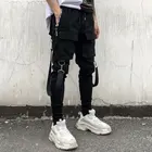 Брюки-карго мужские с лентами, Модные зауженные штаны, уличная одежда, брюки в стиле Харадзюку, повседневные штаны для бега в стиле Kpop, Япония