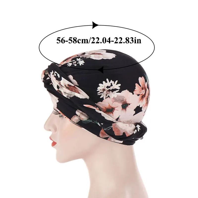 

Bohemian Floral Printed Women Muslim Turban Hat Knotted Hijab Bandanas Headscarf Bonnet Hat Lady Folds Round Sleep Hat Night Cap