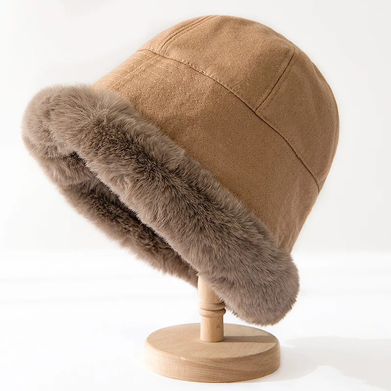 

Winter Faux Fur Bucket Hat Women's Hat Fashion Furry Outdoor Fisherman's Hat Velvet Warm Panama Vacation Cap