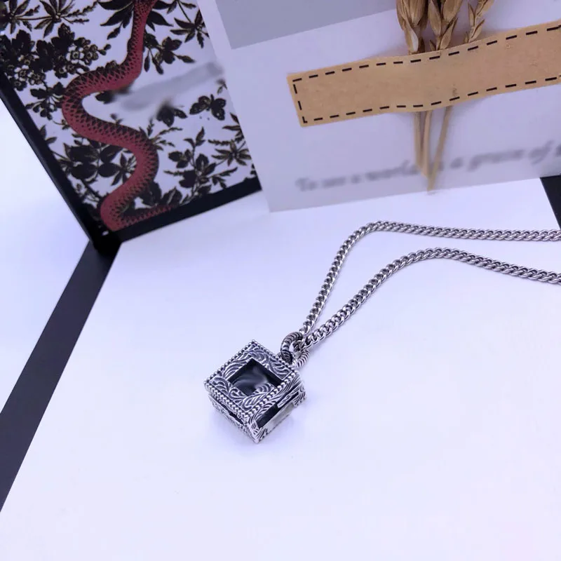 

Ag925 Sterling Silver Square G Necklace Lady Men And Women Couple Hip Hop Retro Trend Luxury charm jewelry Of The Party Gift