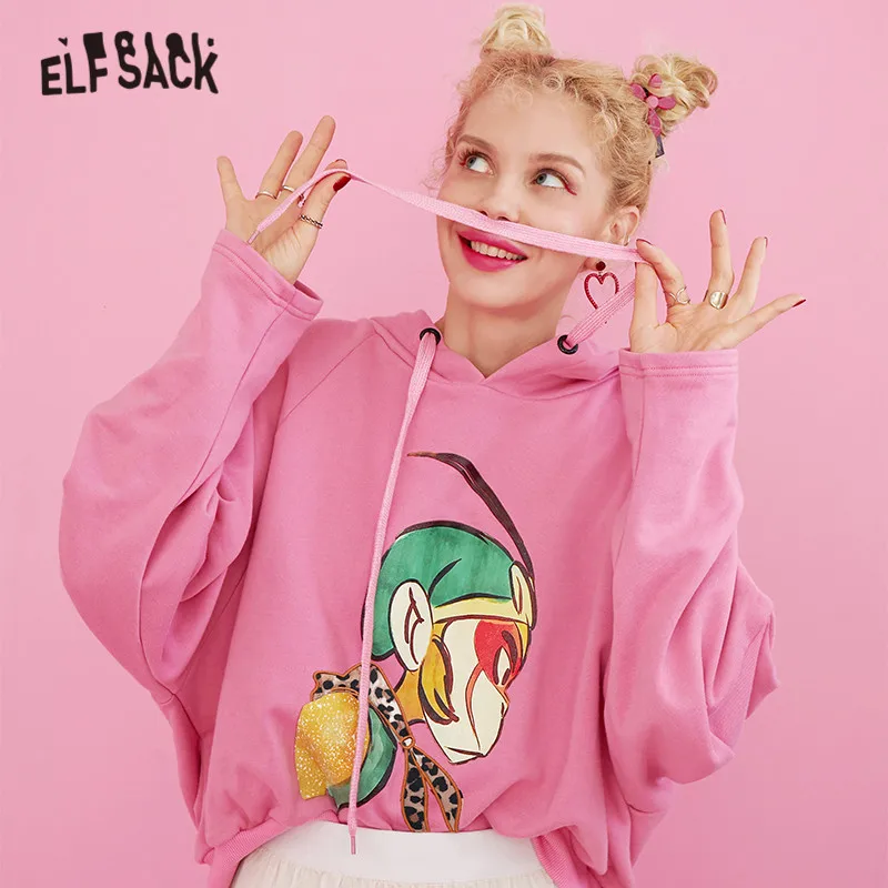 Однотонный Повседневный пуловер ELFSACK с мультяшным принтом толстовки свитшоты