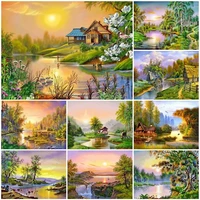 diy 5d diamond embroidery mosaic paintings landscape house pictures wall art scenery poster print home living room decoration