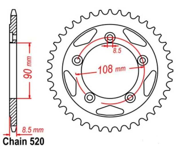 

520 38T 40T Motorcycle Rear Sprocket for Ducati 750 906 Paso Sport 750 Santa Monica 851 Kit Superbike 851 SP 750 Lagunaseca