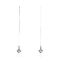 silverhoo 925 sterling silver long tassel flower shape drop earring clear round 5a cubic zirconia earrings women fine jewelry
