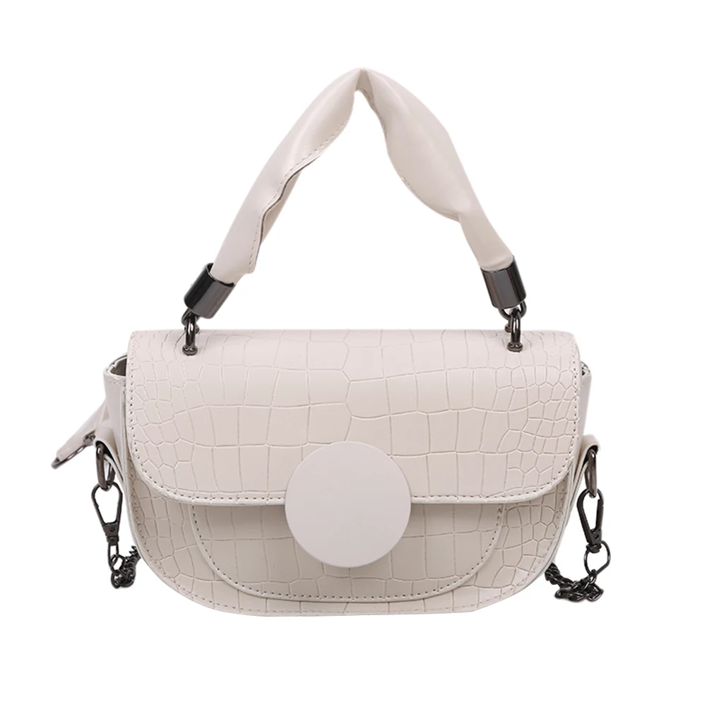

Popular Simple Female Daily Bag Fashion Alligator PU Women Handbag Semicircle Pleated Handle Totes Crossbody Bag