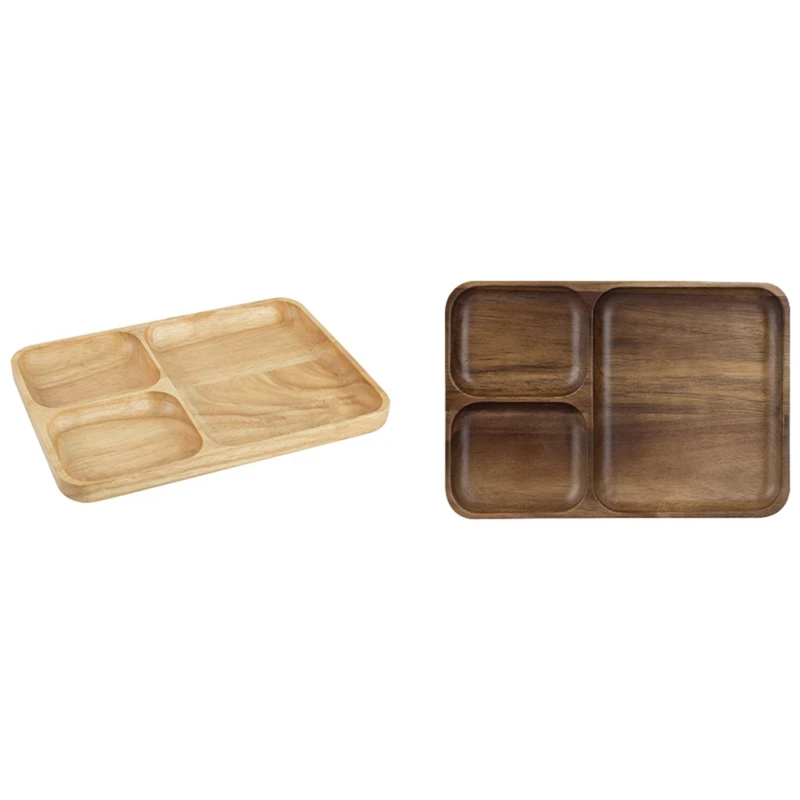 

New-Creative 3 Slots Wooden Snacks Plate Household Modern Style Wood Fruits Plate Multi-Function Dried Fruit Storage Tray