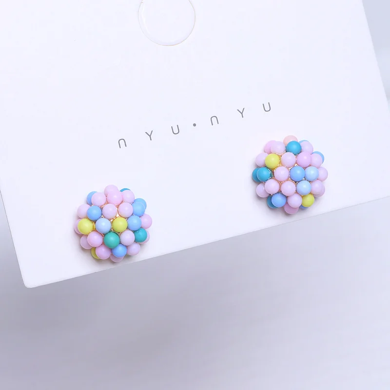 Женские круглые серьги-гвоздики корейские Разноцветные серьги с искусственным